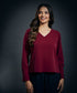 Cuff Scalloped Chiffon  Top-Maroon
