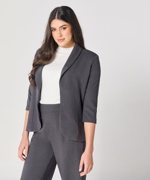 Curved Label Collared Classic Jacket- Grey