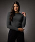 Long Sleeve Round Neck Rib Top- Dark Grey