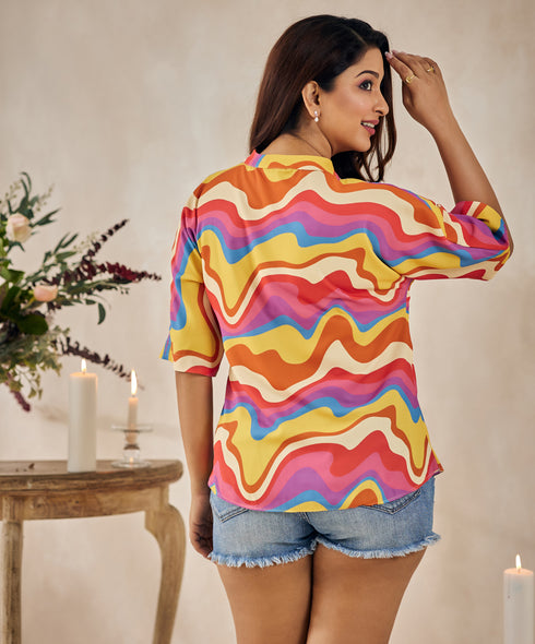 Loose Fitted Printed Vneck Top