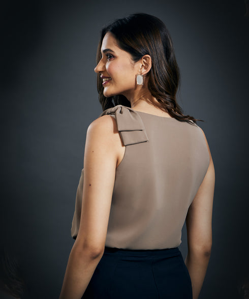 Strap Bow Sleeveless Top-Grey