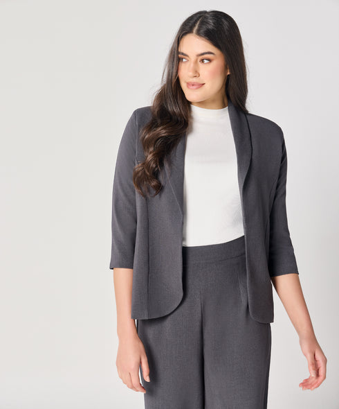 Curved Label Collared Classic Jacket- Grey