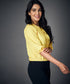 Round Neck Lantern Sleeve Yellow Blouse