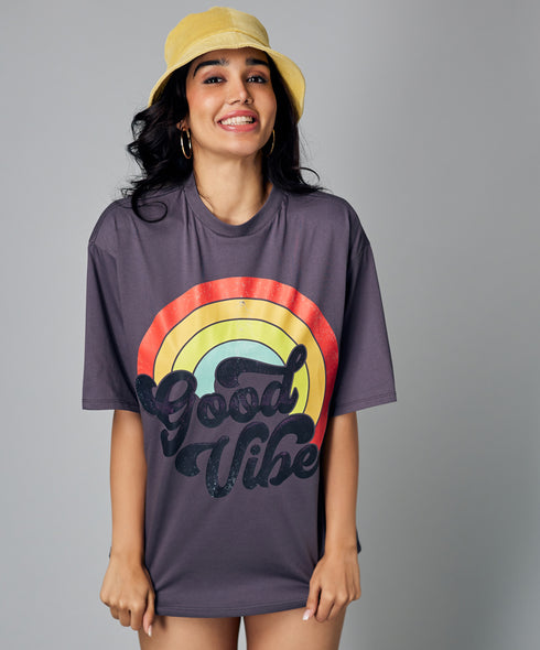 Oversize Grey Good Vibes Tshirt