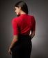 Short Sleeve High Neck Rib Top- Red
