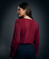 Cuff Scalloped Chiffon  Top-Maroon