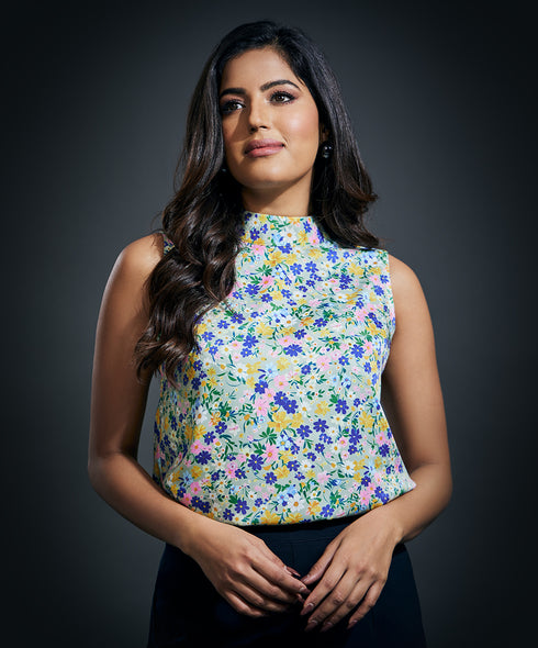 Sleeveless Printes Satin Top