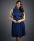 Sleeveless High Neck Pleated Blue Dress