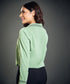 Embroidered Collar And Sleeve Green Top