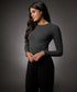 Long Sleeve Round Neck Rib Top- Dark Grey