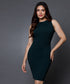 Neck Pleated Bodycon Green Dress