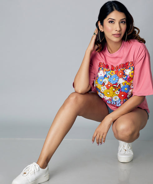 Floral Print Oversize Pink Tshirt