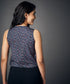 Notched Neckline Contrast Panel Black Blouse