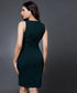 Neck Pleated Bodycon Green Dress
