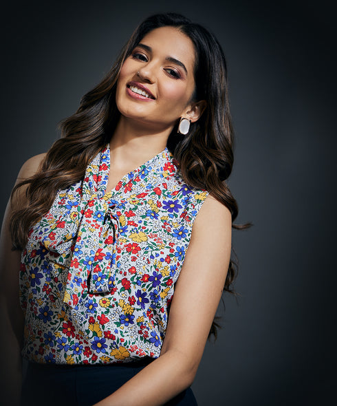 Sleeveless Front Tie Chiffon Top