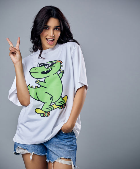 Skating Croco White Oversized Tshirt