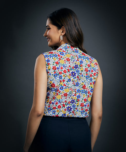 Sleeveless Front Tie Chiffon Top