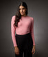 Long Sleeve Round Neck Rib Top- Peach Pink