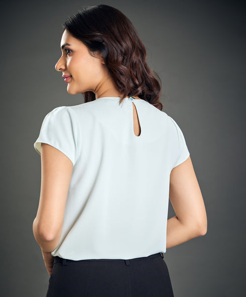 Neck Sharp Pleated Chiffon Mint Top