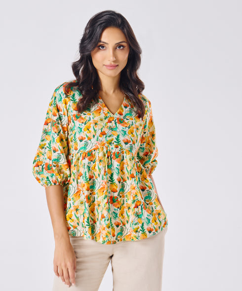 Vneck Printed Half Sleeve Top