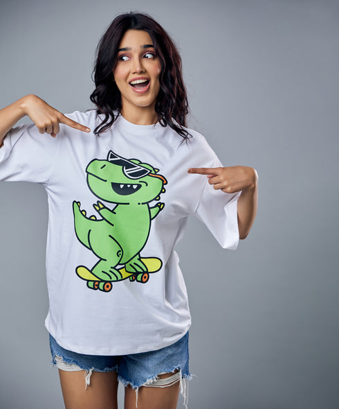 Skating Croco White Oversized Tshirt