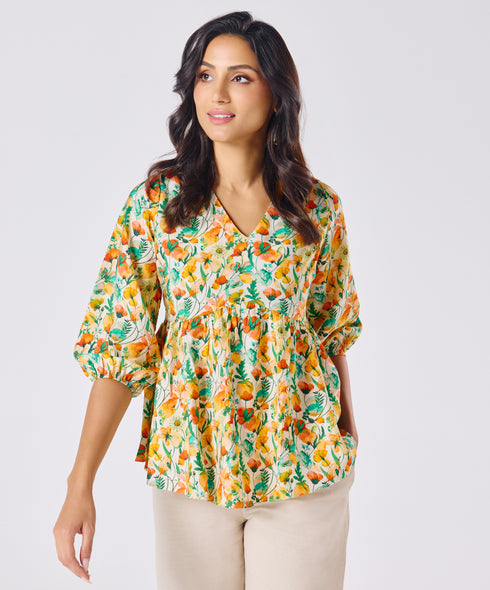 Vneck Printed Half Sleeve Top