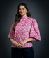 Puffed Long Sleeve Satin Top-Pink