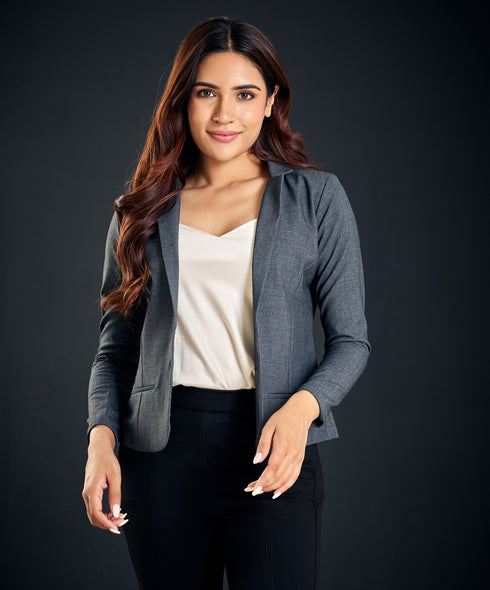 Two Side Welt Pockets Grey Blazer