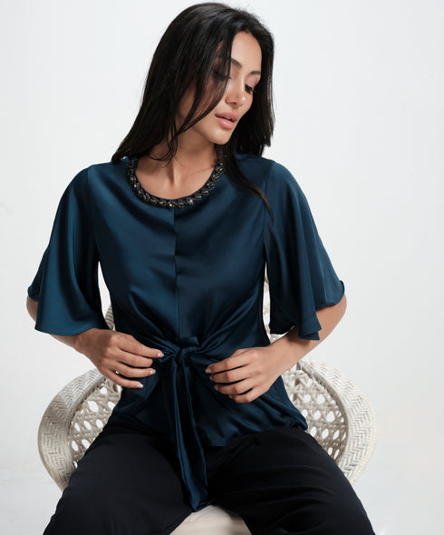 Vneck Trim Attached Satin Top