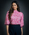Puffed Long Sleeve Satin Top-Pink