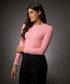 Long Sleeve Round Neck Rib Top- Peach Pink