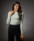 Long Sleeve Round Neck Rib Top- Baby Green