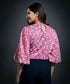 Puffed Long Sleeve Satin Top-Pink