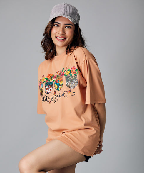 Oversize Brown Life Is Good Tshirt