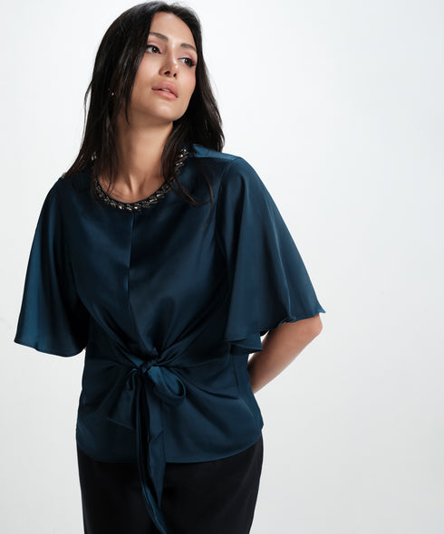 Vneck Trim Attached Satin Top