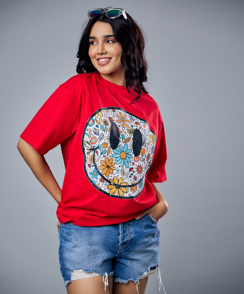 Smiling Doodle Face Oversized Tshirt