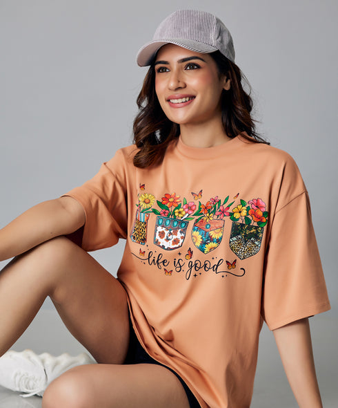 Oversize Brown Life Is Good Tshirt