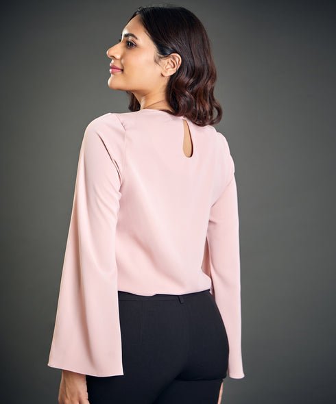 Cowl Neck Long Sleeve Pink Top