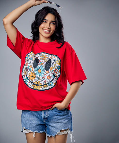 Smiling Doodle Face Oversized Tshirt