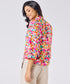 Mandarine Collar Printed Roll Up Sleeve Top