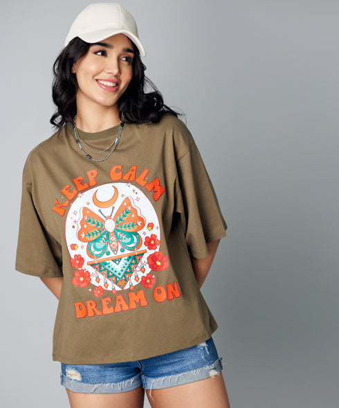 Oversize Keep Calm Khaki Tshirt