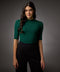 Short Sleeve High Neck Rib Top-Dark Green