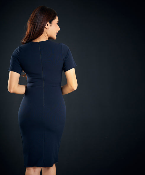 Navy And Grey Detailed Shift Dress