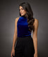 High Neck Sleeveless Velvet Top- Royal Blue
