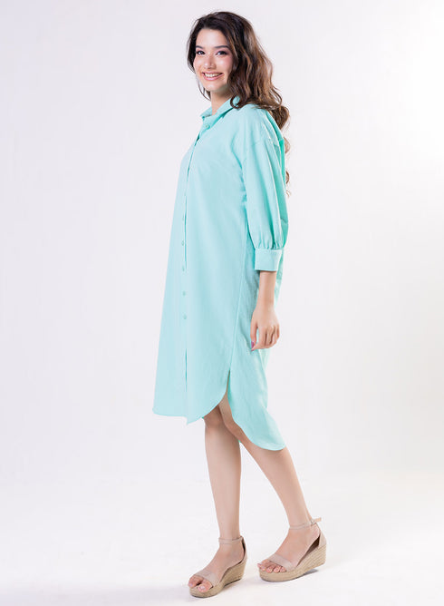 Puffed Sleeve Shirt Top -Green