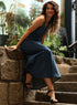 Deep V Neck Denim Maxi Dress