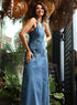 Deep V Neck Denim Maxi Dress