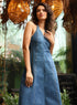 Deep V Neck Denim Maxi Dress