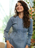 Long Sleeve Panneled Stylish Denim Dress