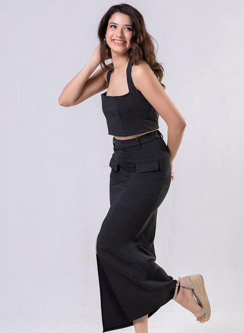 Ponte Skirt And Top Set - Black